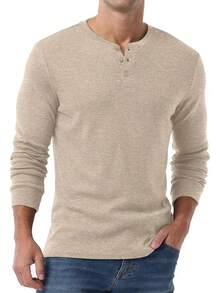 Men's Henley Long Sleeve Casual Classic Button Pullover Tee - Styles - 淺褐色的 - 查看 11