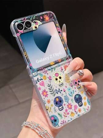 1pc Fashionable And Simple PC Material Cute Skull Flower Element Folding Phone Case, Can Protect And Prevent Falling: SamsungGalaxy Zflip 3/Zflip 4/Zflip 5/Zflip 6/Zflip 7/OPPO Find N3 Flip/ Razr 50 Ultra/ Razr 60 Ultra/ Razr 60/ Razr 50/XiaomiMIX Flip/Galaxy Z Flip7 FE