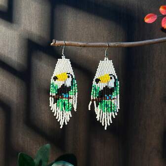 Women's Animal Earrings, Bird Pattern Beaded Earrings, Seed Bead Earrings, Handmade Bohemian Tassel Beaded Earrings, Cute & Casual Versatile Jewelry Accessories Suitable For Daily Wear