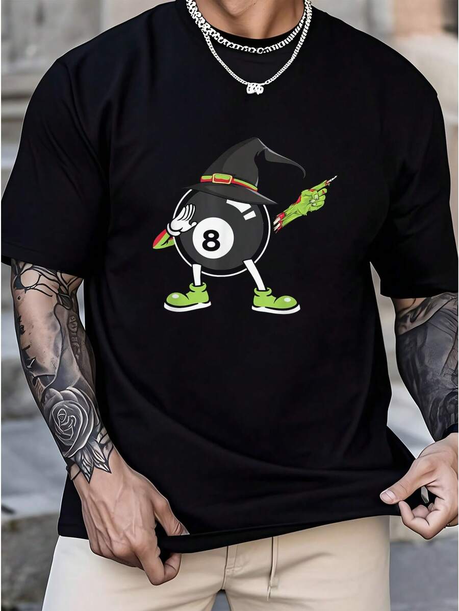 Camiseta de disfraz de billar Dabbing 8-ball, camiseta de mano de zombie de Halloween, jpg100% algodón, camisetas de manga corta de verano para hombres - Negro - Ver 1