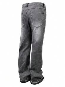 Lightweight Business Casual Washed Distressed Hem Jeans For Men, Versatile Slim Straight Leg Casual Pants, Suitable For All Seasons - Black - View 3