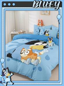 Bluey 2/3件套蓝色蓝精灵床上用品套装，冷色调蓝色蓝精灵床上用品，舒适透气，亲肤，卡通风格被套套装，柔软抗起球，可爱家纺，包含1个被套和1/2个枕套，不含被芯 - 彩色 - 查看 7