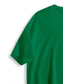 Women's Solid Color Simple Crewneck Short-Sleeved Summer T-Shirt, Daily Wear-Unisex Loose - Fit Comfortable Vintage Street - Style Cotton T - Shirt Top - 綠色 - 查看 6