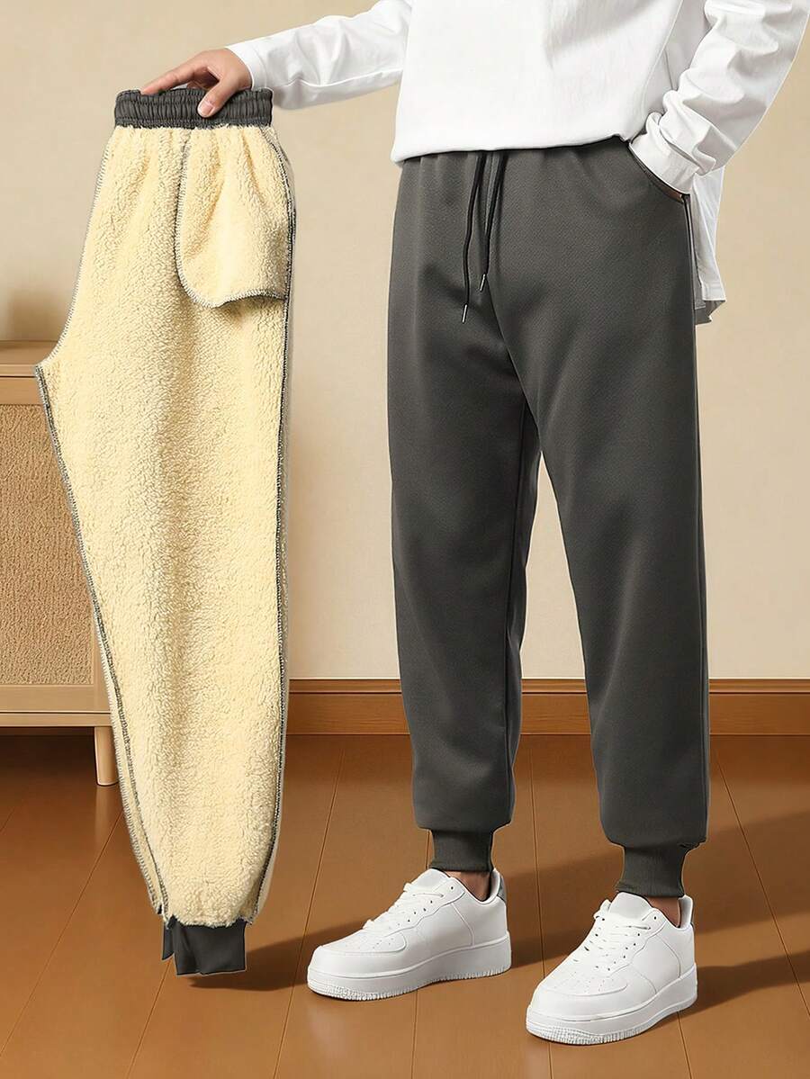 Men's Solid Color Drawstring Waist Pocket Tapered Casual Sweatpants - Dark Grey - View 1