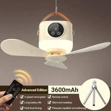 Electric Camping Ceiling Fan 3600/7200mAh Dormitory Small Fan With Light Mosquito Pads 1-8h Timming 4 Speed Outdoor Home Tripod Desktop Fan