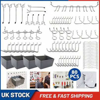 80X Pegboard Hooks Assortment With Pegboard Bins Peg Locks For Organising
