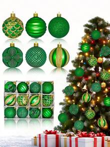 12pcs Christmas Balls Ornaments,Shatterproof Plastic Decorative Xmas Tree Ornaments, Assorted Christmas Ball Ornaments For Wedding Mothers Day Party Decorations Valentine's Day Decorations Gift Suitable For Women (Green) - Green - View 6