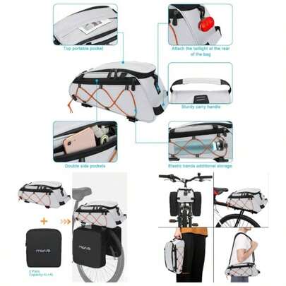 Bolsa de portaequipajes de bicicleta con 2 alforjas desmontables, bolsa térmica impermeable para baúl de bicicleta, bolso de hombro para equipaje de ciclismo, color negro
