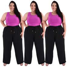 Kit 3 Patanlona Plus Size Pants Women's High Waist Pockets Stylish Elegant Pockets - 3 黑色 - 查看 1