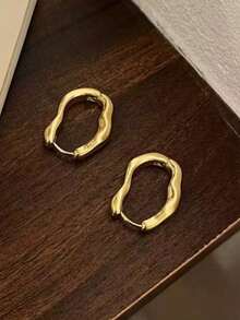 1 Pair Asymmetric Textured Earrings, Unique Design To Showcase Personalized, Minimalist Yet Fashionable, Suitable For Everyday And Various Occasions - Multicolor - View 3