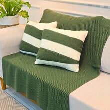 Sofa Armchair Knitting Blanket Kit 150x100cm Siena Decorative Living Room + 2 Cushion Covers 45X45cm - 橄欖綠和沙色 - 查看 9