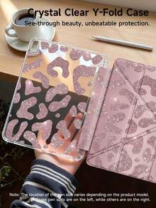 豹纹/猎豹纹亮粉色双面亚克力透明水晶平板电脑保护套。兼容 iPad 11 (2025/10.9)/Air 4/5/6/7 (2025/10.2)/Pro 11/10/9.7/10.5 和 Galaxy Tab。具备睡眠/唤醒功能和多角度可折叠支架。时尚简约的豹纹图案是日常平板电脑保护的理想之选，也是一份精美的礼物。