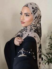 1pc Water Print Marble Bohemian Women's Multicolor Print Floral Veil Hijab, Fashion Casual Street Hijab, Suitable For Daily Wear, All Seasons