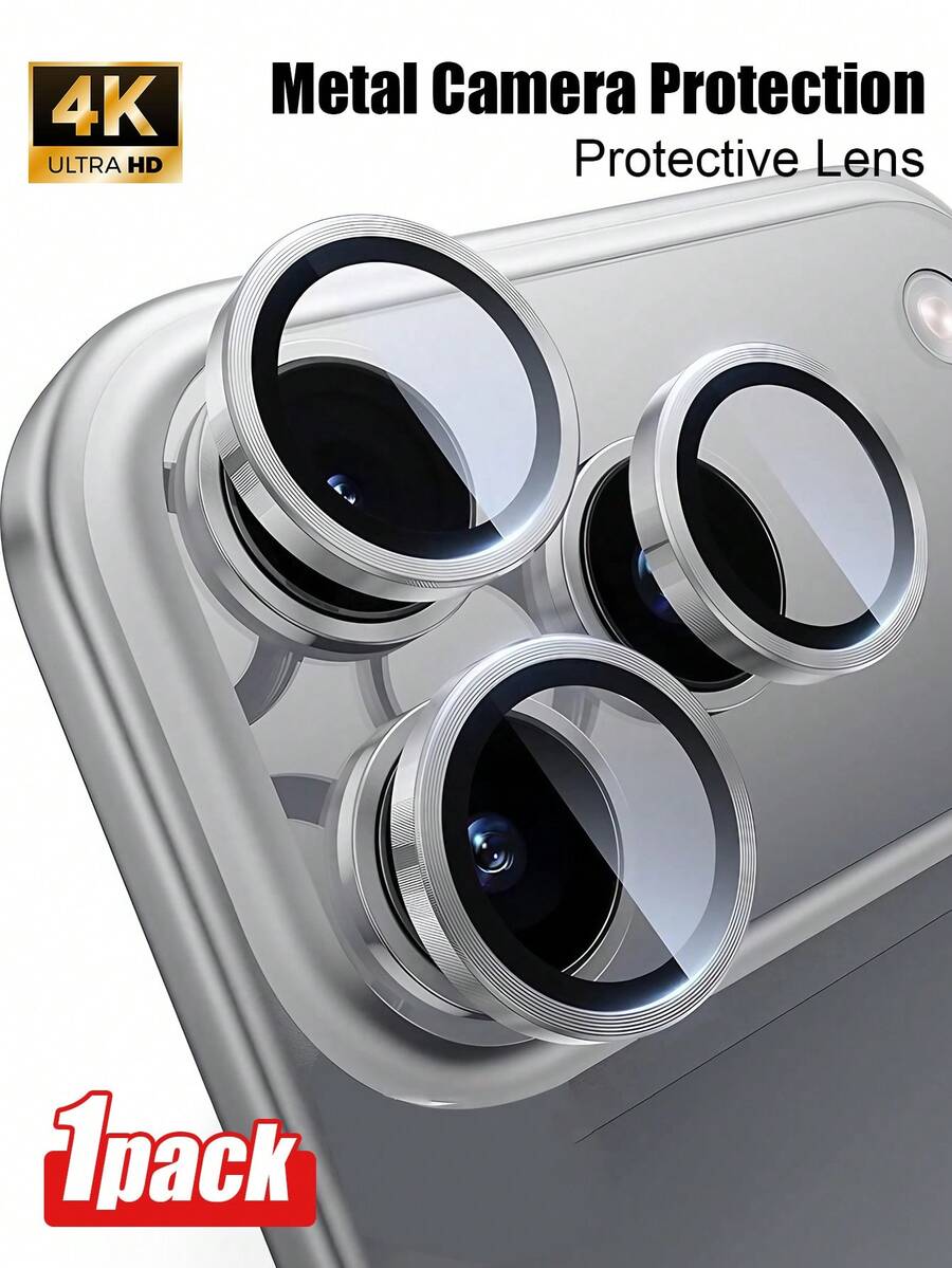 1 miếng phim ống kính máy ảnh, nắp ống kính, vòng bảo vệ ống kính tương thích với dòng 11/12/13/14/15/16/16 Plus/16 Pro/16 Pro Max/17/17 Air/17 Pro/17 Pro Max, màu bạc, độ nét cao