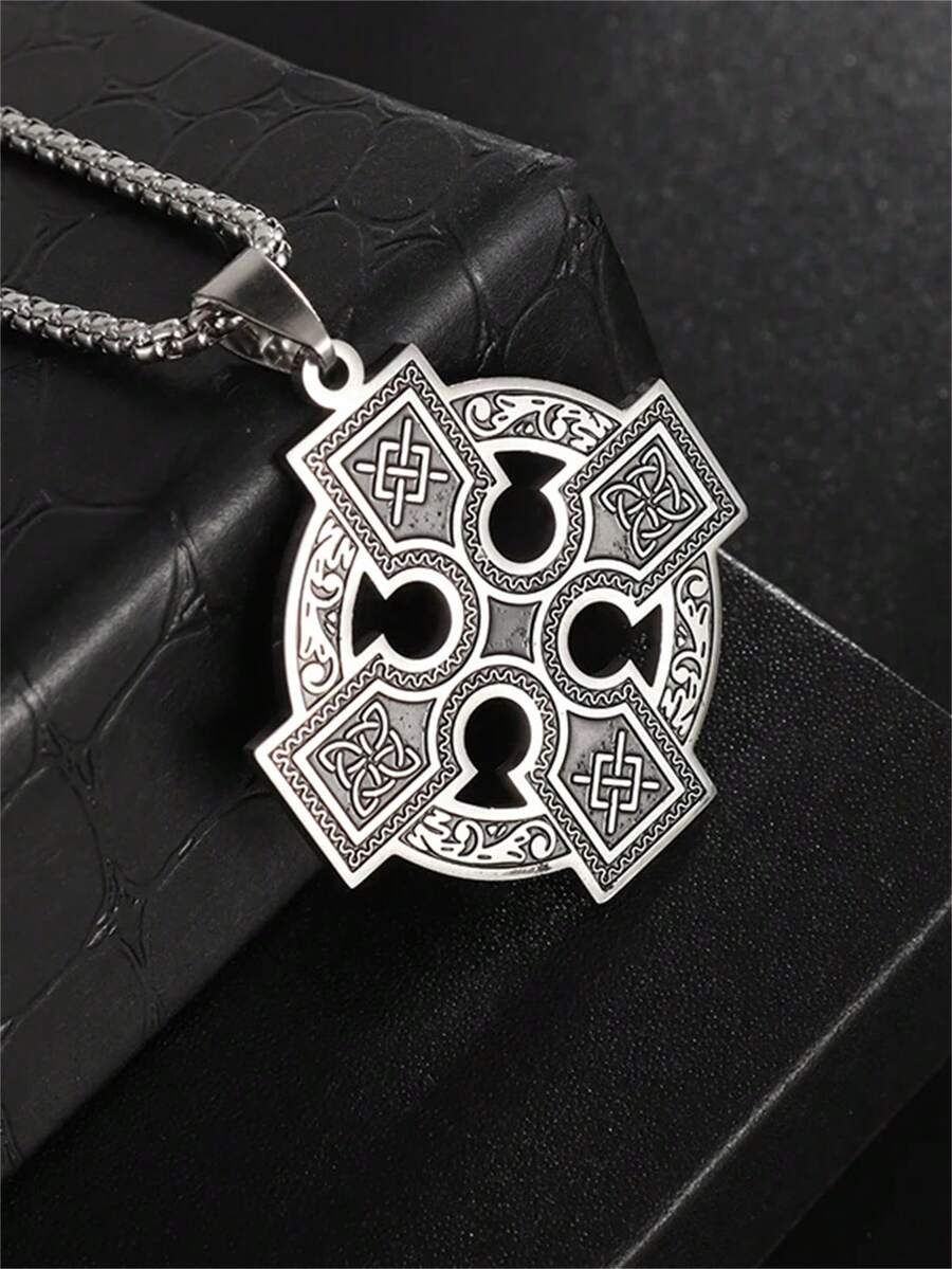 1 Stück Vintage keltischer Knoten Irisches Kreuz Edelstahl Anhänger Halskette, unisex Wikinger Amulett Wicca Knoten Glücksbringer Schmuckgeschenk