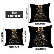 MEMNUN 4 Stück Weihnachts Schwarz Gold Weihnachtsbaum Weihnachtsmann Rentier Fröhliche Weihnachten Text Muster Polyester Dekorative Kissenbezüge [Ohne Kissenfüllung], 45*45cm/50*50cm/40*40cm, [Einseitig Muster] Weihnachts Atmosphäre Dekokissenbezüge für Sofa, Bett, Wohnzimmer, Schlafzimmer, Auto, Büro, Hotel, geeignet für alle Jahreszeiten, Weihnachtsgeschenk für Familie und Freunde
