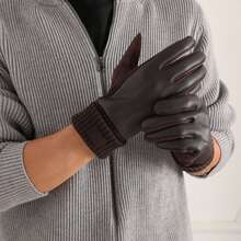 1 Pair Of Winter Men's Faux Deerskin PU Gloves, Split-Finger Design With Touch Screen Function, Both Outdoor Cold, Riding And Driving Warmth, Suitable For Winter Outdoor Scenes Snow Gloves