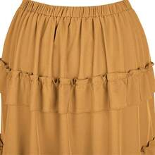 Zhitunemi Women's Steampunk Skirt Ruffle High Low Outfits Gothic Plus Size Pirate Dressing{"Size_name":"X-Small-Small","Color_name":"Turmeric"} - Turmeric - View 5