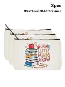 教师礼物，女士铅笔盒和化妆包 | 最佳教师礼物，白色化妆包收纳袋，旅行必需品和学校用品袋，轻便拉链手拿包，教师节礼物创意 - 彩色 - 查看 24