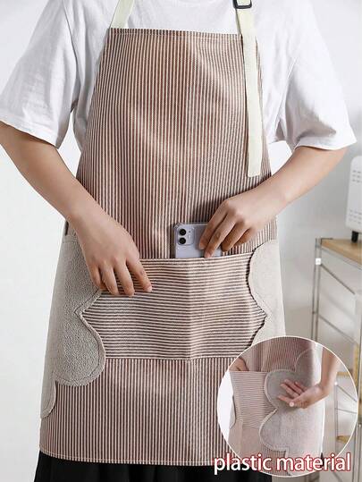 Delantal de cocina a rayas, fácil de limpiar, resistente al aceite, impermeable y resistente a las manchas, para mujeres, hombres, chefs, barbacoa, manualidades y actividades al aire libre, con bolsillo suave y absorbente, adecuado para cocinar en la cocina