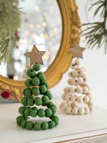 Weihnachtsbaum Tischplatte Weihnachtsbaum Holzperlen Weihnachtsbaum aus Holz mit Eisendraht und Weihnachtsstern Baum für Zuhause, Weihnachtsdekoration