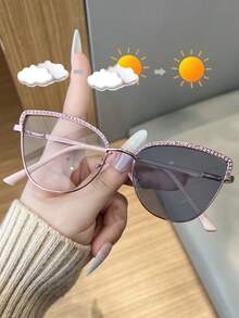 1 Pair Metal Cat Eye Photochromic Glasses, Multifunctional Glasses For Women, Suitable For Outdoor Activities, Computer Use And Prescription - Gradient gray - View 12