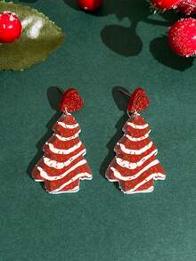 1 Pair Fashionable Cute Cartoon Christmas Tree 2D Acrylic Dangle Earrings For Women, Suitable For Women's Christmas Wear, Gifts, Autumn/Winter Jewelry, Women's Accessories