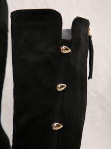 New Arrival Vintage Sexy Slim Chunky Heel Back Zipper Design Knee-High Boots For Women, Pointed Toe Mid-Calf Personalized Street Rider Boots, Versatile Elegant