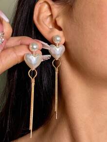1 Pair Unique Personalized Luxury Faux Pearl Asymmetric Tassel Earrings, Copper Inlay, Suitable For Daily Wear, Formal Events, Gifting To Family And Friends