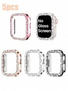 5-Pcs Set For Women, Rhinestone Decoration, Charming And Fashionable, Drop-Proof Protective Case, Compatible With Apple Watch Cases 38/40/41/42/44/45/46/49mm, Compatible With Apple Watch Series Ultra/Se/11/10/9/8/7/6/5/4/Se, Hard Pc Hollow Shell, Touch-Sensitive, Easy To Wear