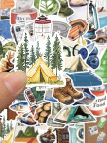 50pcs Outdoors Camping Collage Stickers Cartoon Tent Camera Beverage Decal DIY Notebook Phone Guitar Luggage Surfboard Stickers - Camel - View 4