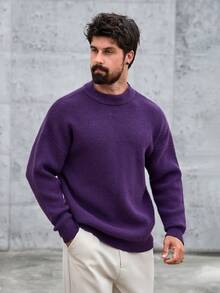 男士美式复古半高领长袖卫衣/适合秋冬/日常休闲 - 紫色 - 查看 3