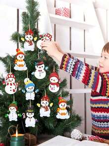 24set- Christmas Snowman Craft Kit Kids' DIY Christmas Tree Decorations Make Your Own Self-Adhesive Stickers Christmas Party Gifts