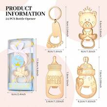 D24 Pcs Baby Bottle Opener Ping Boy Bear Footprint Keychain Bottle Openers With Blue Gift Box Baby Shower Party Favors For Guests Wedding Return Gift Souvenirs Theme Decoration Plies - 藍色 - 查看 2