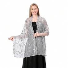 Shawls And Wraps For Evening Dresses,Women Formal 1920s Sequin Flower Sheer Shawls And Wraps For Wedding-{"Color_name":"SilverGray"} - 銀灰色 - 查看 3