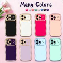 For IPhone 14 Pro Max Case Wave Wavy Phone Cases With Love Heart, Luxury Plating Edge Cute Curly Shape Cover For Women Girls, Thin Slim Soft TPU Rubber Shockproof Protective Cover, Pink{"Color_name":"Pink","Size_name":"ForiPhone14ProMax-6.7inch"} - 多色25 - 查看 8