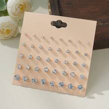 20 Pairs Fashionable Minimalist Faux Diamond Stud Earrings Set, Shiny Luxury Feel, European And American Style - Gold - View 3