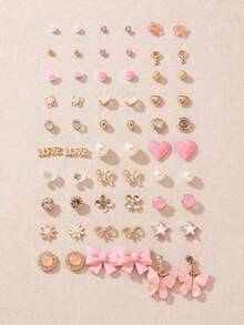 30pcs/Set Minimalist Bow, Flower, Pearl & Metal Cute Sweet Style Earrings Set For Girls - Nhiều màu 5 - Xem 7