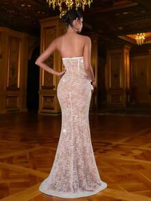 全新时尚女式优雅性感紧身抹胸晚礼服 - 白色 - 查看 2