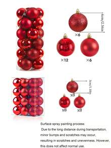 24pcs/Red Large Hanging Christmas Ornaments - Christmas Tree Decorations Shatterproof Hanging Balls Suitable For Christmas, Birthdays, Weddings, Winter Parties Hanging Decor Set - Multicolor - View 5
