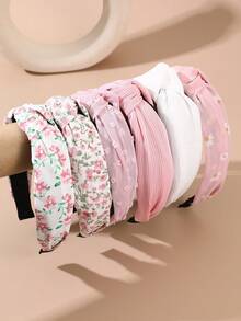 6pcs Women's Fashion Elegant Pink Daisy Flower Print Headbands, Suitable For Daily Wear And Vacation Matching In Spring/Summer Hair Band Diadema Hair Hoop - Multicolor - View 3