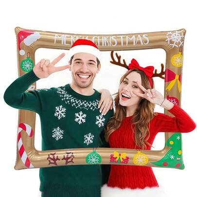 1 Stück PVC kreative Fotorahmen, umkehrbares quadratisches Design, aufblasbares Weihnachts-Fotomotiv, Feiertags-Dekoration