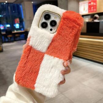 Autumn/Winter Fluffy Colorful Mixed Phone Case - Compatible With Apple 17 Pro Max/16/15/14/13/12/11, Warm & Comfortable