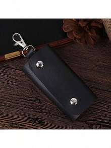 Bolsa de almacenamiento de llaves unisex, bolsa de llavero de cuero premium para hombres y mujeres, cartera de llavero con 6 ganchos y cierre con cremallera para hombres, billetera, monedero, cartera de bolsillo mini