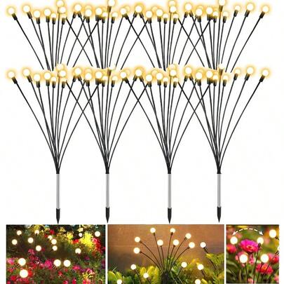 1 PACK 8LED Head Outdoor Lights Solar Lawn Lamp Garden Lamp LED Wind-Driven Firefly Ground Plug Lamp For Garden Lawn Landscape Holiday Light