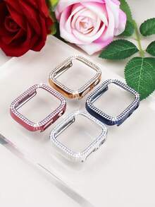 4 Stücke Bling Doppelreihen Strass Cut Out Apfel Uhr Schutzhülle, 4-Farben-Kombinations-Set, modisch für Frauen, stoßfeste Hartplastik Uhr Schutzabdeckung kompatibel mit Apple Watch 38/40/41/42/44/45/46/49mm, passend für Apple Watch Series Ultra/10/9/8/7/6/SE/5/4/3