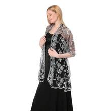 Shawls And Wraps For Evening Dresses,Women Formal 1920s Sequin Flower Sheer Shawls And Wraps For Wedding-{"Color_name":"BlackSilver"} - FBlackssilver - 查看 5