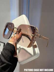 1pc Luxury Square Frame Fashion Fashion Glasses, European & American Style Versatile Glasses For Women - Tea Frame Gradient Tea - View 2