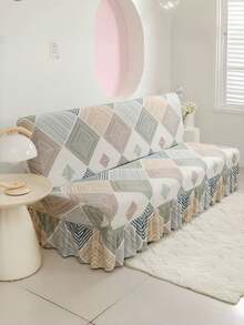 1件菱形格纹沙发/床罩，涤纶纤维弹性全包裙式沙发/床罩，适用于客厅和家居，简约现代风格 - 彩色 - 查看 5