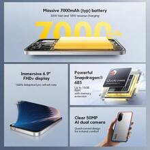 Xiaomi POCO M7 全球版智能手机 NFC 大容量 7000mAh（典型值）电池 33W 快速充电和 18W 反向充电 沉浸式 6.9 英寸 FHD+ 显示屏 144Hz AdaptiveSync 刷新率 强大的 Snapdragon® 685 高达 16GB RAM 带内存扩展 清晰的 50MP AI 双摄像头 小米 HyperOS 2 IP64 侧面指纹传感器 AI 面部解锁 - 黑色 - 查看 2